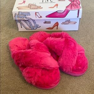 Brand New! Bright Neon Pink Fuzzy Slippers - 10W